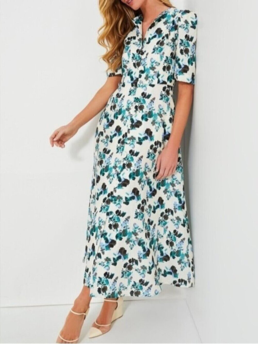 Tuckernuck Budding Bluebell Hadley Linen Maxi Floral Dress Green White XXL